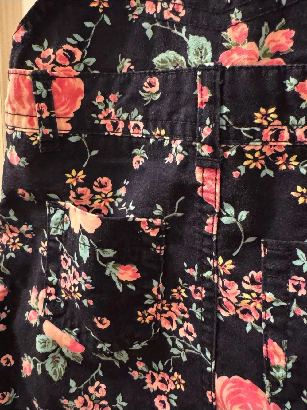 OshKosh Girl Floral Overall Dress Navy with Pink roses 12 months B’gosh overalls